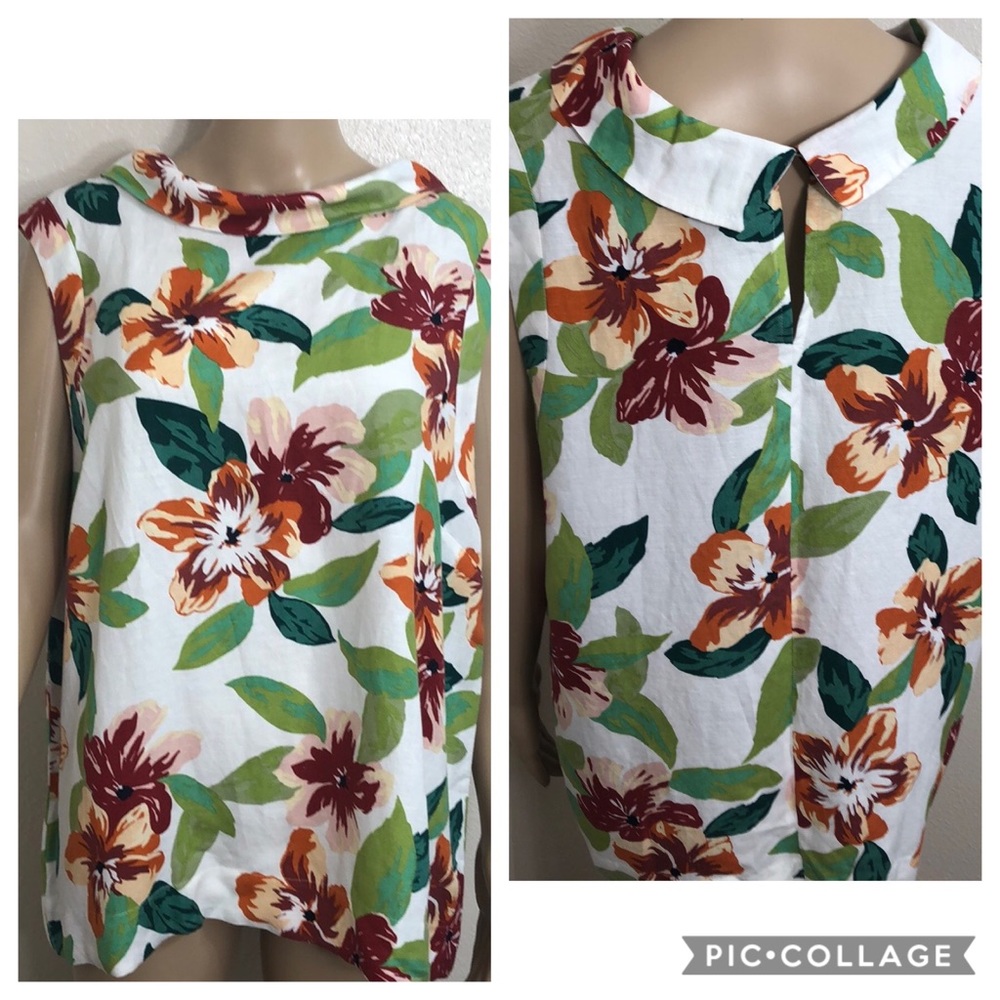 🆕 Ann Taylor Linen Blend Floral Print Top